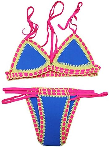 CHZY Women without steel ring tie hanging neck split swimsuit , blue , s