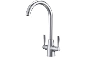 Peppermint Kitchen Tap Dual Lever Chrome Kitchen Sink Taps Stainless Steel Twin Lever Traditional Mixer Taps 1 Hole Monobloc 360° Swivel Faucet Hot Cold Mxier