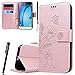Produktbild WE LOVE CASE Samsung Galaxy J3 Hülle Rose Gold Galaxy J3 (2016 / 2015) Lederhülle Handyhülle Im Retro Style Schmetterling Blume Muster Tasche Handytasche Backcover Stoßfest Protective Bumper Case Cover Brieftasche Kartenfächer Karten Slot Magnetverschluss Flip Bookstyle Standfunktion Zubehör + 1x Stylus für Samsung Galaxy J3(2016 / 2015)