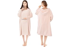 EVOLPOR Changing Bath Robe, Cozy & Warm Towel Poncho Adult, Hooded Towel Adults with Big Pocket, Wearable Hoodie Towelling Changing Robe, Surf Changing Towel Beach Poncho for Swimming Surfing Women Pink