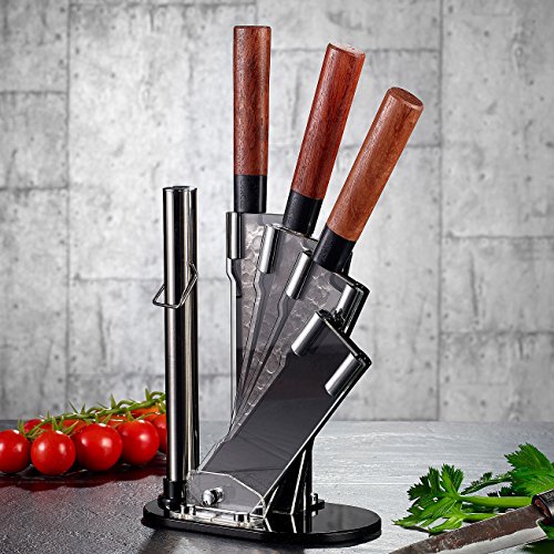 TokioKitchenWare Messerblock aus Acrylglas für 4 Messer u. Schleifstab - 4