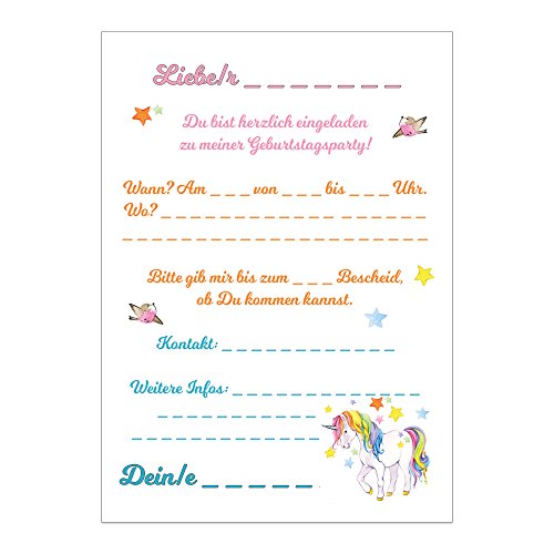 Einladungskarten Kindergeburtstag: Prinzessin und Einhorn Geburtstagseinladungen Einladungen Geburtstag Kinder Mädchen - 3