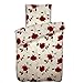 Produktbild 4 teilige Bettwäsche Microfaser 135x200 cm Rot Weiß Rosen Garnitur Set Bezug Doppelpack