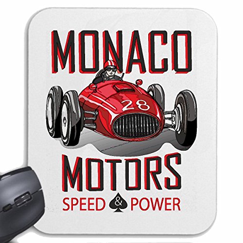 Mousepad (Mauspad) "MONACO MOTORS SPEED POWER MOTORSPORT FORMEL SPORT AUTOMOBILSPORT RENNWAGEN OLDTIMER FORMEL 3" für ihren Laptop, Notebook oder Internet PC .. (mit Windows Linux usw.) in Weiß