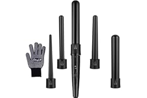 CkeyiN Fer à Boucler 5 en 1, Fer à Friser en Céramique,Boucleur Cheveux avec un Gant Anti-brûlure,Température : 150°C/300°F ~ 210°C/410°F