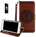 Produktbild ISENPENK Apple iphone 7 plus(2016) Hülle,Retro Original Leder Flip Bookstyle Cover Wasserdicht Shockproof Anti Slip Protection Leather Case,Mandala Relief Gravur Muster Pattern PU Tasche mit Intern Bequem Karte Schlitz,Anti-Sturz Stoßfest Abdeckung Entwurf Stoßdämpfend Triangle Hemming Schutzhülle mit Stand funktion Flip Case Handy Gürtel für Apple iphone 7 plus(2016) 5.5Zoll-[braun]+Panzerglas Folie Displayfolie Displayschutzfolie