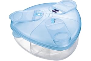 MAM Milk Formula Dispenser, Milk Powder Dispenser Pot Stores 40 g Per Serving, Milk Powder Storage Holds Three Servings, Baby Milk Powder Box, Blue, (Designs May Vary)