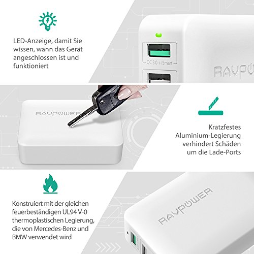 RAVPower QC 3.0 40W 4-Port USB Ladegerät Schnelle Ladefunktion Quick Charge Ladestation Lade Adapter für Samsung Galaxy S6 / Sony Xperia Z5 Z4 Z3 / HTC / LG / Sharp Aquos usw. weiß - 4