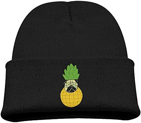 Pug Wears Glasses And Pinapple Unisex Kids Beanie Caps Black -  Black - 