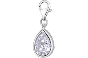 Quiges Crystal White Pear Cubic Zirconia Drop Clip On Charm Pendant Silver Plated Women's Jewellery
