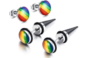 LAFATINA LGBT Gay Lesbian Pride Stud Earrings Set Unisex Mens Womens Lesbian Rainbow Pierced Stud Earrings Fashion