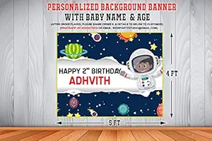 WoW Party Studio Personalized Space Theme Party Happy Birthday Decorations Background / Backdrop Banner with Birthday Boy/Girl Name & Age (4ft x 5ft)