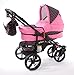 Produktbild Chilly Kids Matrix Tiger Kinderwagen Safety-Set (Autositz & ISOFIX Basis, Regenschutz, Moskitonetz, Schwenkräder) 44 Rosa & Rosa Punkte