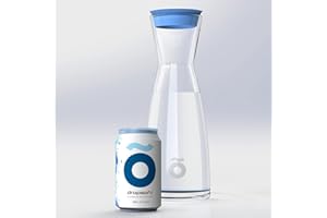 dropson - Carafe avec filtre - Modèle CrystalDrink - Pichet à eau en verre 1L avec couvercle bleu + filtre à eau pour robinet, boîte filtrante 300 litres