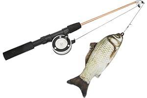 Kufoo Canne à Pêche en Forme de Poisson Réaliste pour Chat - Conception Rétractable, Jouet à Mâcher (Carpe Herbivore + Canne à Pêche)