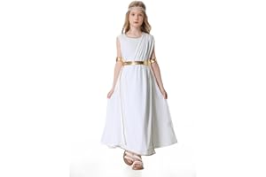 maxToonrain Costume da dea greca antica per bambine, senza maniche, con fascia dorata in vita, per la Giornata mondiale del libro, Natale, Halloween