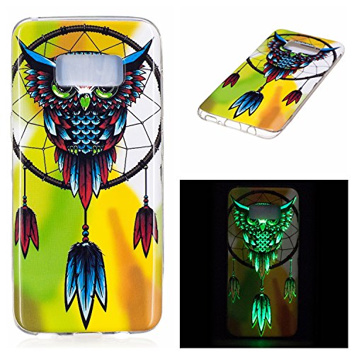 Galaxy S8 Luminous Case, BONROY® Fluorescent Effect Night Glow In The Dark Transparent Ultra-Thin Soft Gel TPU Silicone Bumper Case Stylish Unique Colourful Printed Pattern Design Anti-Scratch Shock Absorption Protective Case Cover for Samsung Galaxy S8 - Owl