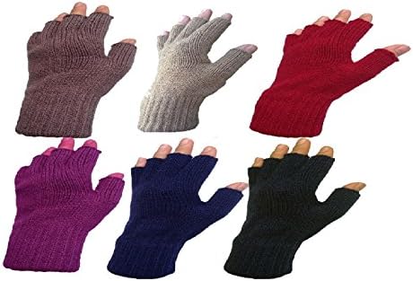 Womens Black Fingerless Thinsulate Lined Thermal Knitted Gloves (STONE)