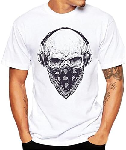 Sunday77 Men's T Shirt, Men Summer Casual Short Sleeve O-Neck T-Shirt Top Fashion Printed Plus Size Tops Blouse Sport Tee Shirt Polo for Men (M, White)