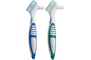 RGEVGER 2 Pcs Denture Brush Set, Portable Retainer Cleaning Toothbrush with Double Bristle Head, Rubber Double Sided Multi Layered Bristles, Cleaning Brush, for Mouth Guards, Retainers, Oral Appliance Care