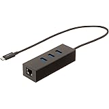 Amazon Basics - Adattatore USB 3.1 Tipo-C a hub USB a 3 porte con adattatore Ethernet, colore Nero