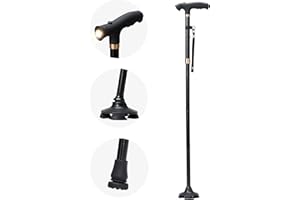 Sinocare Bastone da passeggio Pieghevole Con Torcia a Led per Anziani e Adulti Stampelle Ortopediche Regolabili Robusto Deambulatore per anziani Leggero Portatile Bastoni Trekking in Alluminio