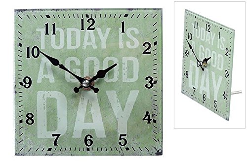 Glas- Tischuhr Uhr mit Aufsteller 'Today is a good day' ca. 15 x 15 cm