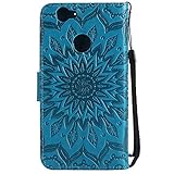 Huawei Nova Hülle,Huawei Nova Case,Huawei Nova Leder Wallet Tasche Brieftasche Schutzhülle,Cozy Hut® Prägung Sunflower Muster PU Lederhülle Flip Hülle im Bookstyle Cover Schale Stand Ständer Etui Karten Slot Schutzhülle Blue Tasche Wallet Case für Huawei Nova (5,0 Zoll) - blau - 