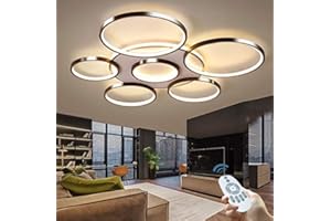 GHY Deckenleuchte LED Modern Groß Wohnzimmerlampe Dimmbar Fernbedienung Deckenlampe Ring Design Decke Schlafzimmerlampe Deckenlicht Acryl Lampenschirm Esszimmer Küche Leuchte Büro Pendelleuchte,7 heads