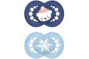 MAM Original Winter Limited Edition Succhietto 6+ Mesi (Set da 2), Ciuccio MAM 6-16 mesi a tema invernale e natalizio, Regalo neonato con tettarella in silicone e porta ciuccio sterilizzatore, Azzurro