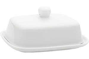 Belle Vous White Ceramic Butter Dish with Lid - Porcelain Countertop Container with Handle - Cover Fits Small and Large Butter Sticks