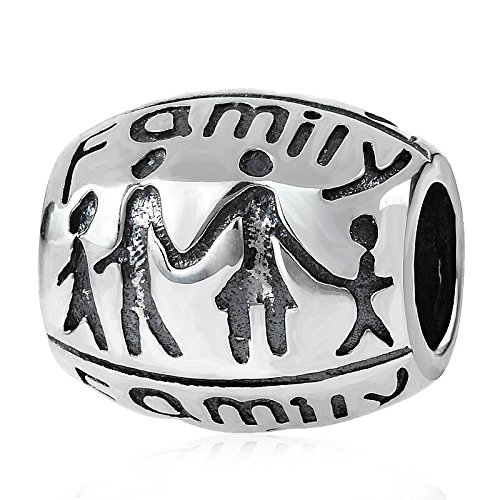 Cuenta Soulbead ovalada de plata de ley 925 para pulsera de estilo europeo con el tema «Family Forever Together»