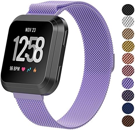 Fitbit Versa Strap, Pasway Milanese Loop Stainless Steel Metal Mesh Replacement Bracelet Bands with Adjustable Magnetic Lock for Fitbit Versa Fitness Smartwatch Sport Accessory Wristbands (Small- 14~17cm, 10#-Purple)