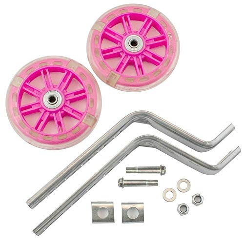 ABIN Ruedas De Entrenamiento para Bicicleta para Niños 12-20"Estabilizador Universal para Bicicleta para Niños con Luz LED Intermitente,Rosado