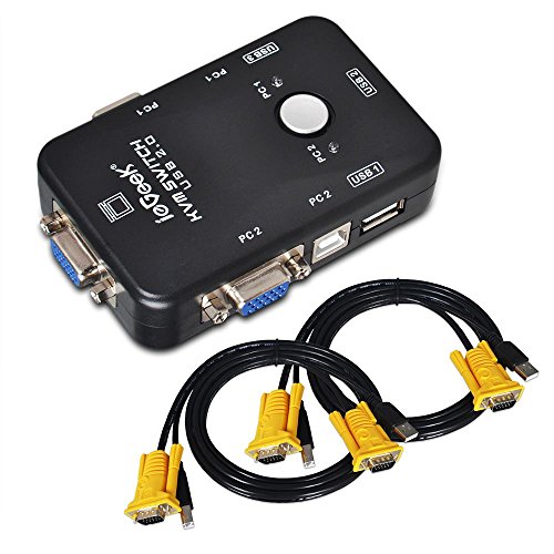 2 Port USB KVM Switch Box VGA + 2Stk Kabel für PC Monitor / Tastatur / Maus-Steuerung (2 Port USB KVM Box) - 2
