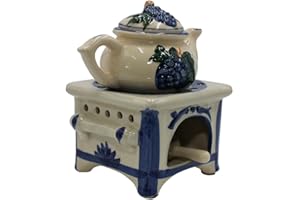 Dekohelden24 Duftlampe/Aromalampe/Duftlicht/Duftstövchen als Herd mit Kanne und Traubenrebe, aus Keramik, Größe: L/B/H ca. 12 x 12 x 17 cm