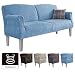 Produktbild Cavadore 3-Sitzer Sofa Pasle mit Federkern für Küche, Esszimmer / Küchensofa, Essbank im modernen Landhausstil / verstellbare Armlehnen / Holzfüße weiß / 181 x 98 x 81 cm / Chenille-Bezug in hellblau