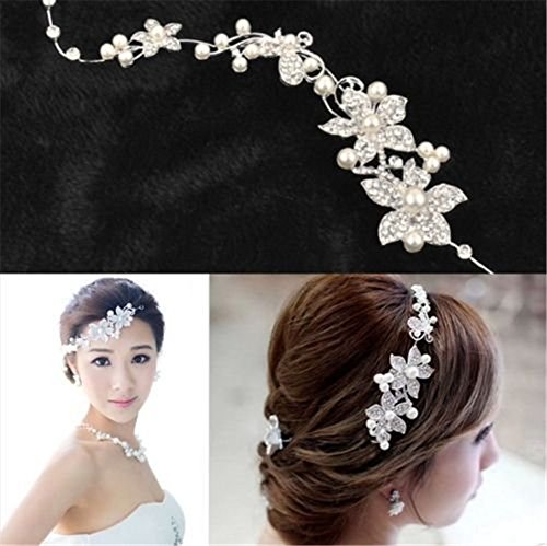 Interesting® Damen Braut Hochzeit Blume zarte Perlen Schönheit Crystal Chic Stirnband Clip Kamm Haarschmuck