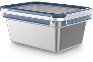 ‎EMSA Emsa Clip & Close N1150600 Leak-Proof Stainless Steel Food Storage Container, 2 Litre Capacity, Rectangular, Dishwasher Safe, Oven Safe