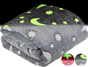 Mokshith Glow in The Dark Moon and Star Blanket for Kids ? Soft Plush Fleece Throw Blanket.Great Gifts for Kids, Grandkids, Baby, Toddler, Birthday, Boys,Girls! 6+ Hour Glow. (66'X66?) (Moon)