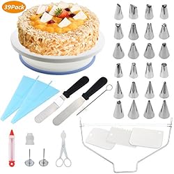 Plateau à Gâteaux, WisFox Kit de Pâtisserie Plateau Tournant de Gâteau 39 Pcs Gâteaux Tournant, Poches et Douilles, Seringue Patisserie, Brosse, Spatule à Glaçage pour Cuisine Décoration de Gâteaux