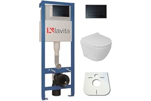 domino Lavita Vorwandelement inkl. Drückerplatte + Wand WC SOGO Slim ohne Spülrand + WC-Sitz mit Soft-Close-Absenkautomatik (Drückerplatte RB)