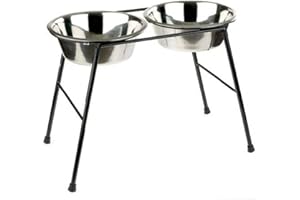 Classic Pet Products Double Feeder High Stand with 2 x 2500 ml Stainless Steel Dishes, 370 mm Tall | Raised Double Dog Bowl | Heavy-Duty Metal Frame | Easy Clean Removable Bowls