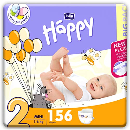 Bella Baby Happy Lot de 156 mini couches avec indicateur d'urine Taille 2