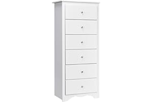 COSTWAY Wooden Chest of Drawers, 6-Drawer Dresser Cabinet, Floor Standing Tall Narrow Storage Cupboard Organiser Unit for Bedroom, Living Room, Closet and Hallway (White)