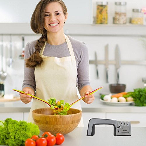 Messerschärfer Scherenschärfer mit 4 Stufen-Schleifsystem, Leknin Keramikmesserschärfer mit 4 in 1 Design geeignet für verschiedene Größen von Messern und Scheren, Multifunktions-Küchenschere dazu als Geschenk (Schwarz) - 7