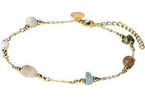 Purelei® Island Dream Fußkettchen – mit Opal, Amazonit, Achat & Moosachat – Edelstahl 18K vergoldet – Verstellbares Damen Fußband 21–25 cm – Zarter Sommerlook