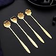 DD Retails 4 Pcs Flower Design Golden Spoon Set || Stainless Steel Coffee and Desserts Spoons || Kitchen Cutlery Spoon Set for Kitchen, Dessert House, Cafe Or Bar (Dessert Spoon)
