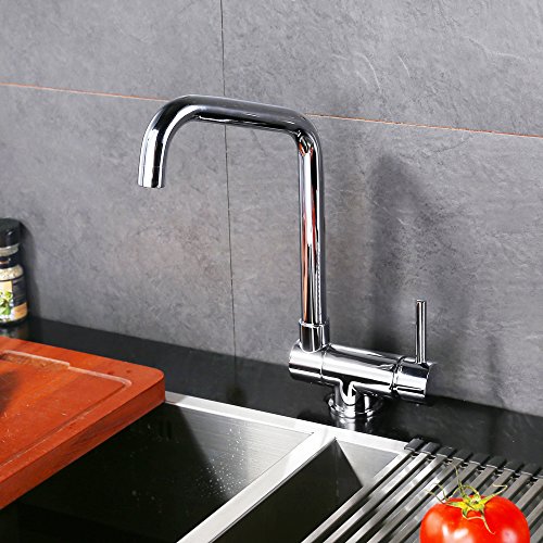 Homelody Chrom Vorfenster Küchenarmatur Wasserhahn Spültischarmatur Mischbatterie Armatur Wasserkran Spültischbatterie für Küchen - 2