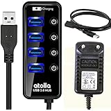 Atolla 4 Port USB 3.0 Hub netzteil Extender mit 1M Verlängerungskabel und 15W(5V/3A) Power Supply Ladegerät Adapter